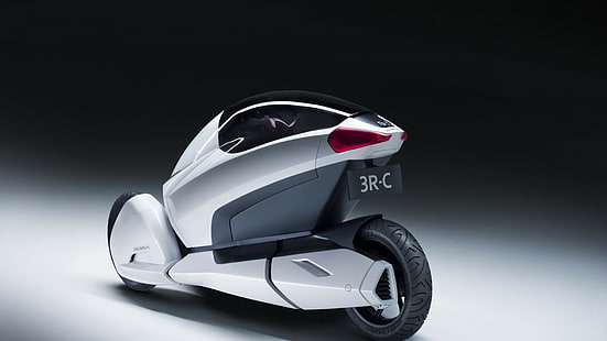 серебристо-черный концепт 3R-C, мотоцикл Honda 3R-C, концепт, Honda, трехколесный, электромобиль, автомобиль, мотоцикл, задний, HD обои HD wallpaper