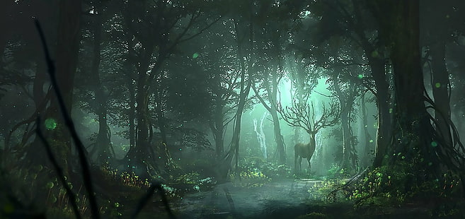 Fantasy, Landscape, Deer, Forest, HD wallpaper HD wallpaper