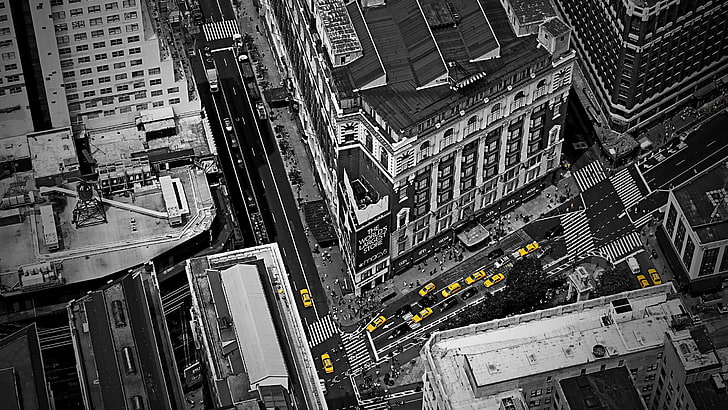 город, Нью-Йорк, такси, улица, вид с воздуха, HD обои