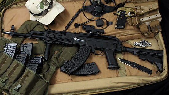 ปืนอัดลม Airsoft Tactical AK-47 ความบันเทิงอื่น ๆ ศิลปะ HD, ทหาร, ปืน, ปืนอัดลม, ปืนไรเฟิล, วอลล์เปเปอร์ HD HD wallpaper