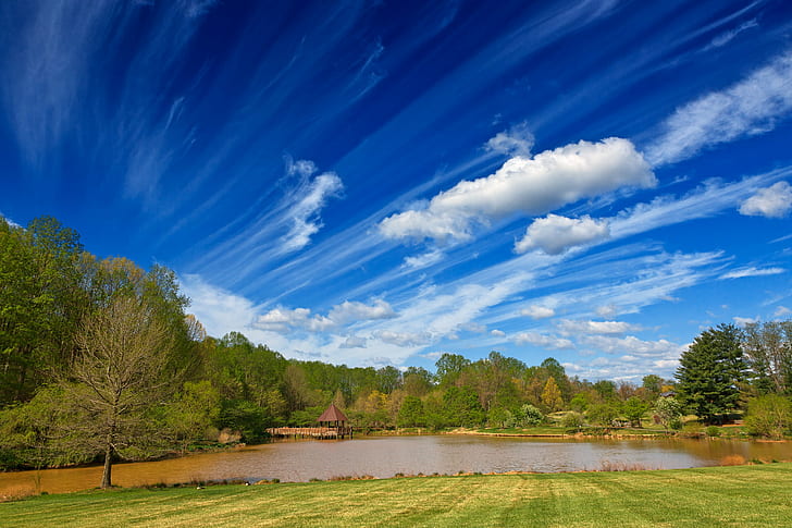 body of water surrounded by trees under blue sky during daytime, meadowlark, meadowlark, Meadowlark, Gardens, HDR, body of water, blue sky, daytime, park, garden, tree, woods, wood, foliage, grass, pond, lake, water, waterscape, landscape, nature, natural, scene, scenic, scenery, background, backdrop, vienna  virginia, usa, united  states, american  beauty, beautiful, epic, calm, serene, sky, cloud, clouds, outside, outdoor, outdoors, travel, tourism, touristic, blue, cyan, green, brown, maroon, white, black, colorful, vivid  color, colors, colour, colours, spring  season, seasonal, stock, resource, image, picture, ca, forest, summer, scenics, HD wallpaper