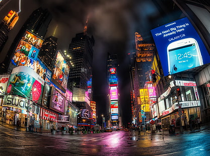 Times Square At Night, United States, New York, Lights, City, Street, Buildings, Rain, York, Cityscape, Reflection, Manhattan, Sign, Times, Square, skyscraper, canon, Mark, Neon, Broadway, advertisement, unitedstates, newyork, newyorkcity, timessquare, canon5d, 5dmark3, canon5dmarkiii, highrise, reflect, theaterdistrict, billboard, HD wallpaper HD wallpaper