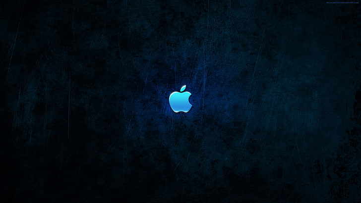 애플 로고, 다크, 애플, 블루, 시안, 블루 배경, HD 배경 화면