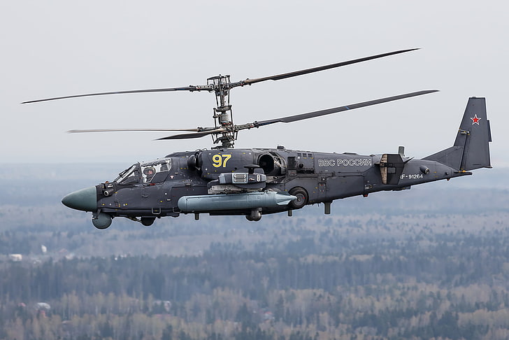 grå militärhelikopter, flygning, helikopter, ryska, Ka-52, chock, 
