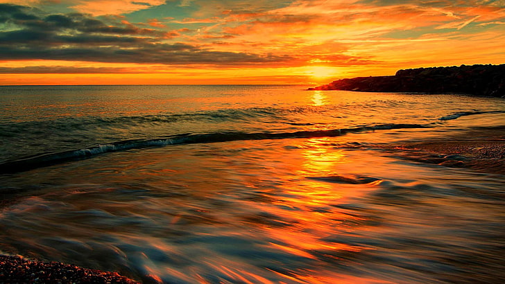 italie, coucher de soleil, mer tyrrhénienne, mer, Fond d'écran HD