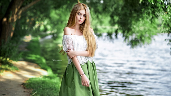 women, Maksim Romanov, blonde, portrait, depth of field, women outdoors, HD wallpaper HD wallpaper
