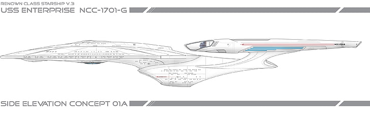 Konsep ketinggian samping USS Enterprise NCC-1701-G 01A, Star Trek, USS Enterprise (pesawat ruang angkasa), latar belakang sederhana, banyak tampilan, monitor ganda, Wallpaper HD