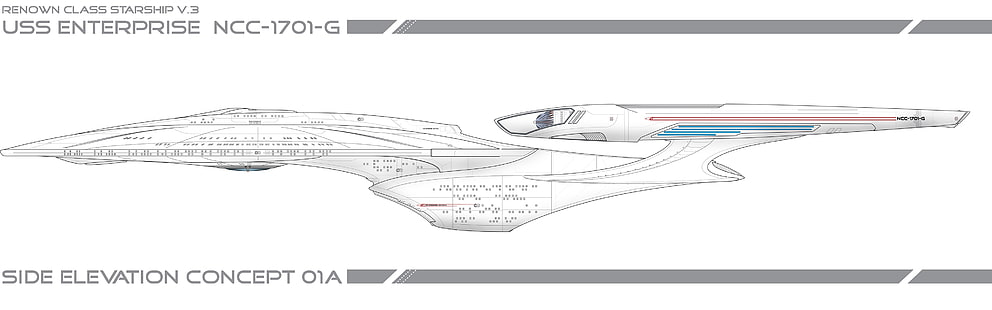 Konsep ketinggian samping USS Enterprise NCC-1701-G 01A, Star Trek, USS Enterprise (pesawat ruang angkasa), latar belakang sederhana, banyak tampilan, monitor ganda, Wallpaper HD HD wallpaper