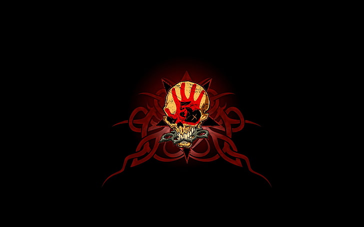 white and red skull illustration, 5 finger death punch, logo, skull, brass knuckles, print, HD wallpaper