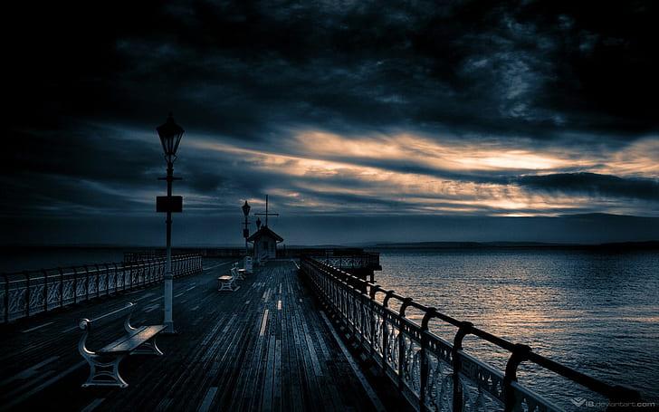Meer, Pier, Wolken, HD-Hintergrundbild