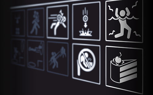 warning signs, video games, signs, Portal (game), Portal 2, warning signs, HD wallpaper HD wallpaper
