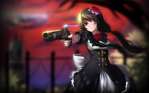 женски аниме герой, притежаващ пистолет, Date A Live, Tokisaki Kurumi, HD тапет HD wallpaper
