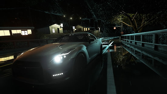 Driveclub, Nissan Skyline GT-R R35, Jepang, hujan, jalan, lampu, malam, video game, Wallpaper HD HD wallpaper