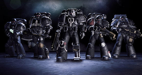 пять инопланетных цифровых обоев, warhammer 40k, deathwatch, нашествие тиранидов, солдаты, броня, оружие, HD обои HD wallpaper