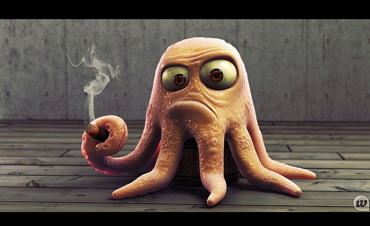 Angry Octopus, tapeta z brązowym potworem, artystyczna, 3D, wściekła, grafika, zabawna, ośmiornica, Tapety HD