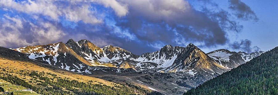 brown mountain covered by snow under the cloudy sky during daytime, PYRENEAN, SUMMITS, brown mountain, snow, cloudy, sky, daytime, ANDORRA, MONTAÑAS, ARBOLES, PYRENEES, CLOUDS, MOUNTAINS, FOREST, TREES, EUROPA, VACACIONES, VIAJE, COLOR, AIRE LIBRE, EUROPE, HOLIDAY, TRAVEL, LANDSCAPE, OUTDOOR, CANON, PRADOS, HORA, AZUL, GRASS, BLUE HOUR, SUNSET, PANORAMIC VIEW, Canon EOS 60D, mountain, nature, mountain Peak, outdoors, scenics, european Alps, summer, HD wallpaper HD wallpaper