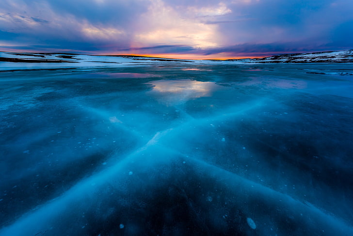 tapeta niebieski mrożony ocean, lód, chmury, Tapety HD