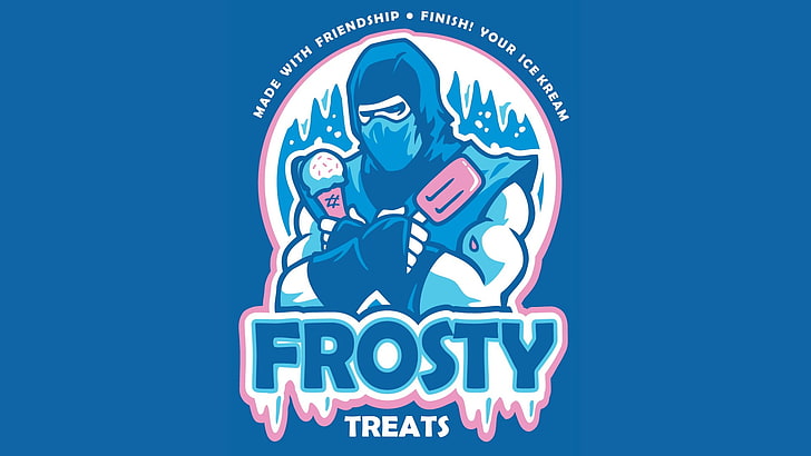 Логотип Frosty Treats, Mortal Kombat, видеоигры, юмор, иллюстрации, текст, минимализм, HD обои