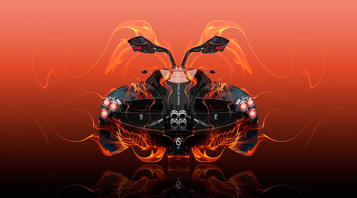 Pagani Huayra Super Fly Fire Car 2015 design..., Aero, Creative, art, HD wallpaper