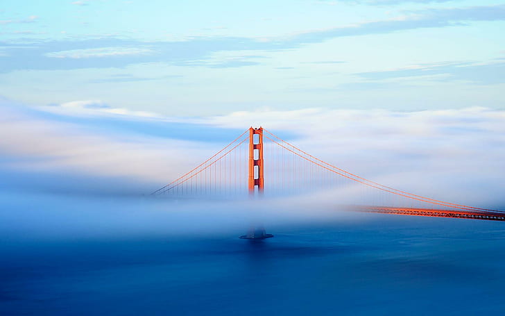Golden Gate Bridge covered in fog, golden gate bridge san francisco california, world, 1920x1200, california, san francisco, golden gate bridge, HD wallpaper