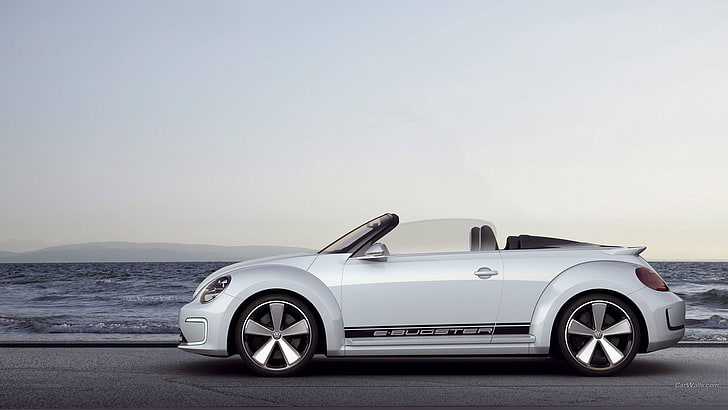 biały Volkswagen New Beetle, VW E-Bugster, Volkswagen, samochód, Tapety HD