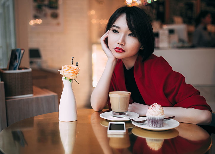 Asian, table, women, model, HD wallpaper