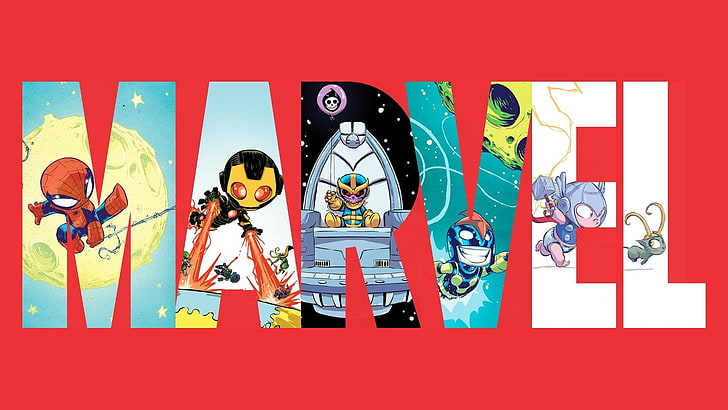 Komik, Marvel Comics, Iron Man, Logo, Loki, Nova (Marvel Comics), Spider-Man, Thanos, Thor, Wallpaper HD
