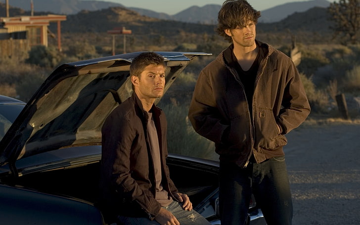 Jensen Ackles och Jared Paladecki, killar, Winchester, övernaturliga, Sam, Chevrolet Impala, Dean, HD tapet