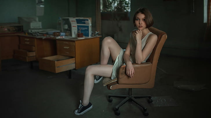 silla, piernas, mujer, modelo, Olya Pushkina, Fondo de pantalla HD