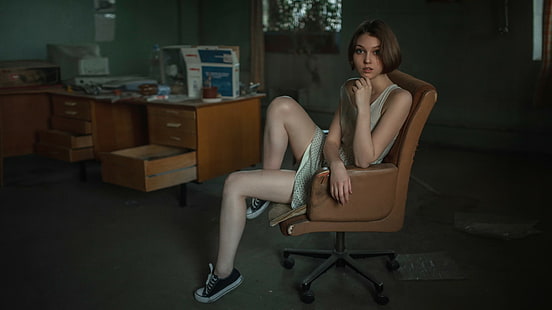 silla, piernas, mujer, modelo, Olya Pushkina, Fondo de pantalla HD HD wallpaper