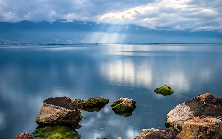 Skyline do lago China Yunnan Erhai lago, HD papel de parede