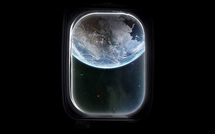 sfondo della terra, finestra, vetro, compendio, terra, spazio, arte digitale, arte spaziale, pianeta, Sfondo HD