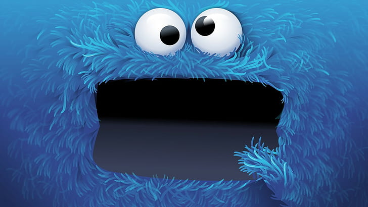 очи, Cookie Monster, лице, синьо, произведения на изкуството, HD тапет