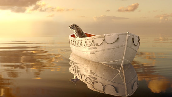 tigre blanco y barco, Película, Vida de Pi, Fondo de pantalla HD HD wallpaper
