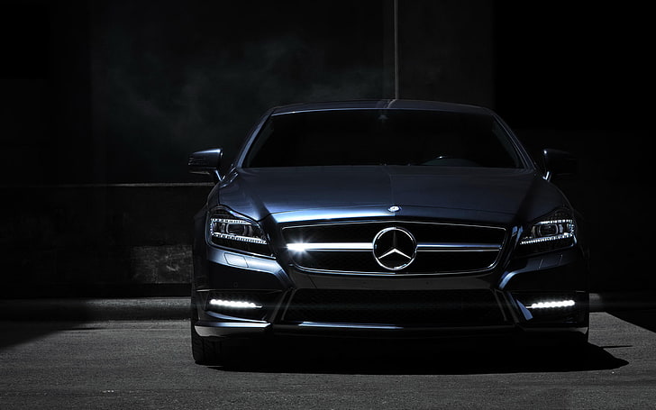 blaues Mercedes-Benz Auto, Nacht, Mercedes, die Front, Mercedes Benz CLS, HD-Hintergrundbild
