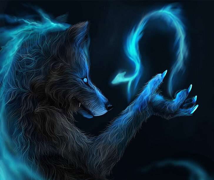 grey wolf illustration, fantasy, magic, wolf, werewolf, HD wallpaper
