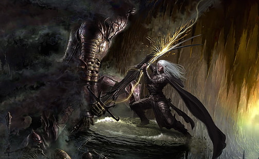 ilustracja postaci z gry, fantasy, grafika, Drizzt Do'Urden, Dungeons & Dragons, Tapety HD HD wallpaper