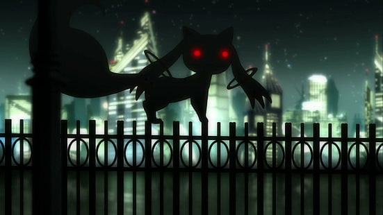 Kyubey - Puella Magi Madoka Magica, czarny kot z czerwonymi oczami ilustracja kreskówka, anime, 1920x1080, puella magi madoka magica, kyubey, Tapety HD HD wallpaper