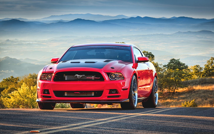 red, Mustang, ford, tuning, muscle car, street, oil CT, HD wallpaper