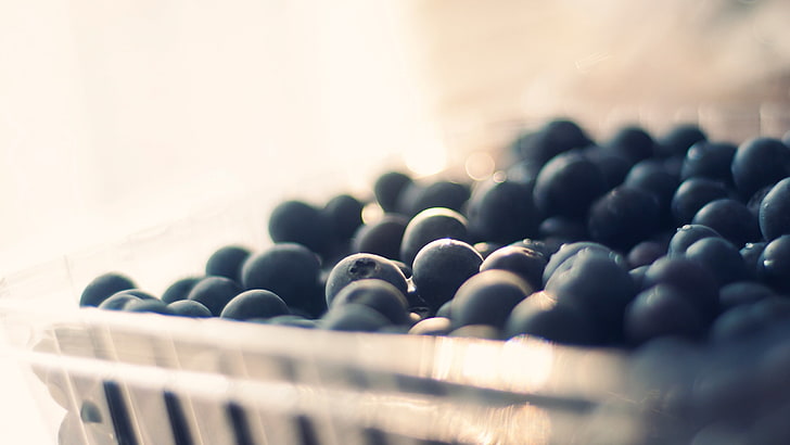 blueberry lot, berries, baskets, background, bell, blurring, HD wallpaper