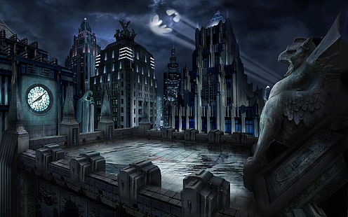 Batman filmi hala, Batman, Gotham City, sanat eseri, cityscape, gece, HD masaüstü duvar kağıdı HD wallpaper