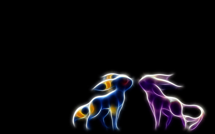 два фиолетовых и синих цифровых обоев, Покемон, Eeveelutions, Espeon (Покемон), Umbreon (Покемон), HD обои