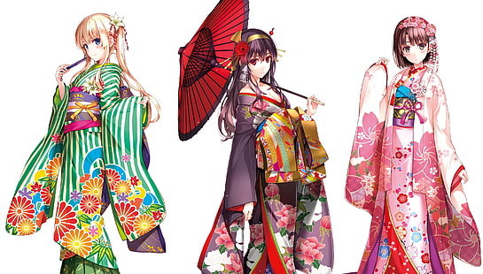 anime girls, anime, Sawamura Eriri Spencer, Saenai Heroine no Sodatekata, Katou Megumi, kimono, Japanese clothes, Kasumigaoka Utaha, HD wallpaper HD wallpaper