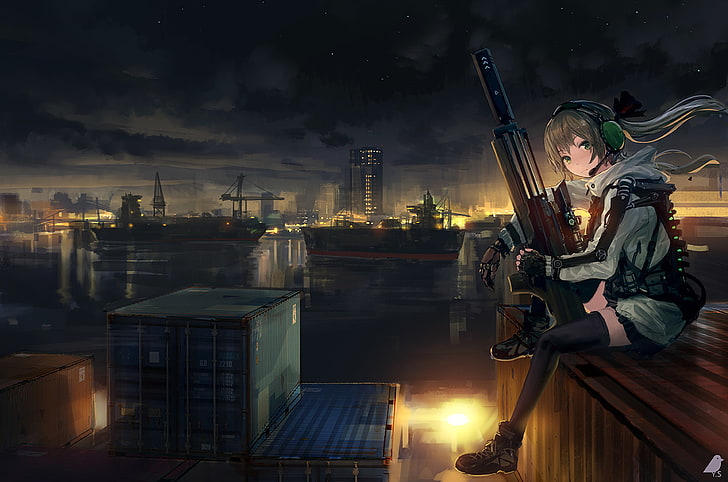 Anime girl, soldier, sitting, sniper, artwork, Anime, HD wallpaper |  Wallpaperbetter