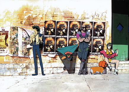  Anime, Cowboy Bebop, Edward (Cowboy Bebop), Ein (Cowboy Bebop), Faye Valentine, Jet Black, Spike Spiegel, HD wallpaper HD wallpaper
