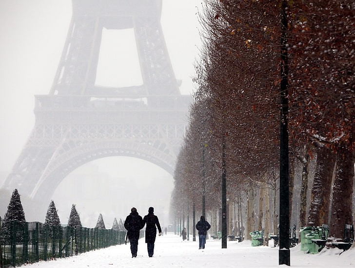 заснеженное поле, Париж, Из Парижа с любовью, зима, снег, HD обои