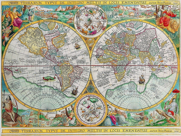 peta dunia Mappe Monde kuning dan hijau, peta, Wallpaper HD