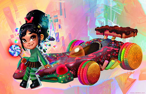 Film, Wreck-It Ralph, Candy, Car, Kart, Lollipop, Vanellope von Schweetz, Sfondo HD HD wallpaper