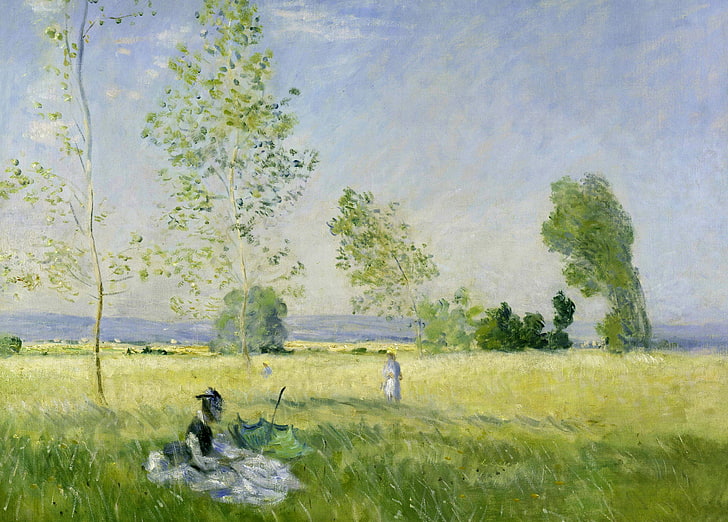 ragazza, paesaggio, foto, Claude Monet, estate.Prato a Bezons, Sfondo HD