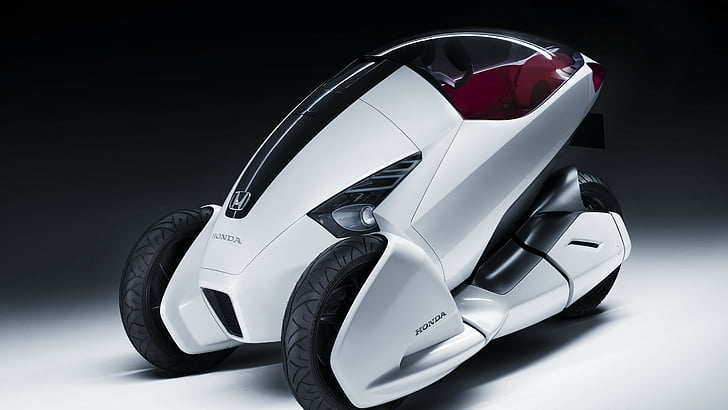 бял електрически автомобил на Honda, Honda 3R-C, концепция, Honda, триколесен, електрически автомобили, превозно средство, велосипед, отпред, HD тапет
